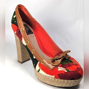 Milly for Sperry A/O Platform Heels in Roses Print Canvas/Cognac Size 7.5